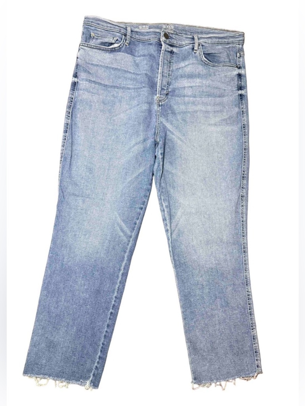 a.n.a High Rise Straight Leg Jeans - Light Wash, Raw Hem - Cotton Size 18